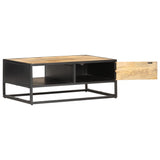 Coffee Table with Carved Door 90x55x36 cm Rough Mango Wood - Side View