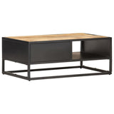 Coffee Table with Carved Door 90x55x36 cm Rough Mango Wood - Top-Down View