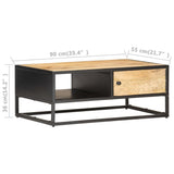 Coffee Table with Carved Door 90x55x36 cm Rough Mango Wood - Close-Up Angle