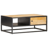 Coffee Table with Carved Door 90x55x36 cm Rough Mango Wood - Low Angle