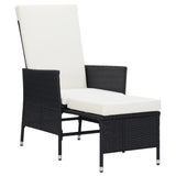 Reclining Garden Chair with Cushions Poly Rattan Black - Front View