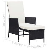 Reclining Garden Chair with Cushions Poly Rattan Black - Low Angle