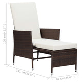 Reclining Garden Chair with Cushions Poly Rattan Brown
