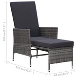 Reclining Garden Chair with Cushions Poly Rattan Grey - Low Angle