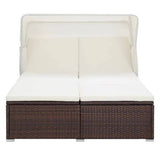 2-Person Sunbed with Cushion Poly Rattan Brown - Front View
