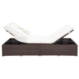 2-Person Sunbed with Cushion Poly Rattan Brown - 45-Degree Angle