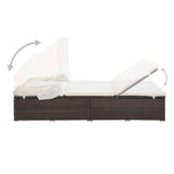2-Person Sunbed with Cushion Poly Rattan Brown - Rear View