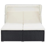 2-Person Sunbed with Cushion Poly Rattan Black - Front View