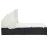 2-Person Sunbed with Cushion Poly Rattan Black - Side View