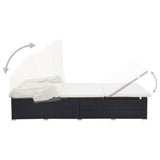 2-Person Sunbed with Cushion Poly Rattan Black - Top-Down View