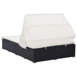 2-Person Sunbed with Cushion Poly Rattan Black - 45-Degree Angle