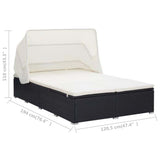 2-Person Sunbed with Cushion Poly Rattan Black - Close-Up Angle