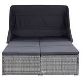 2-Person Sunbed with Cushion Poly Rattan Grey - Front View