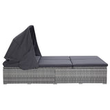 2-Person Sunbed with Cushion Poly Rattan Grey - Side View