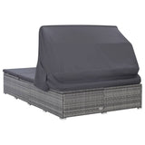 2-Person Sunbed with Cushion Poly Rattan Grey - Rear View