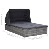 2-Person Sunbed with Cushion Poly Rattan Grey - Low Angle