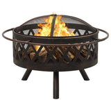 Rustic Fire Pit with Poker 76 cm XXL Steel - Front View