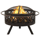 Rustic Fire Pit with Poker 76 cm XXL Steel - Side View