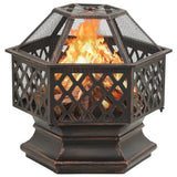 Rustic Fire Pit with Poker 62x54x56 cm XXL Steel - Front View