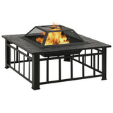 Garden Fire Pit with Poker 81x81x47 cm XXL Steel - Front View
