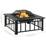 Garden Fire Pit with Poker 81x81x47 cm XXL Steel - Low Angle
