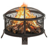 Rustic Fire Pit with Poker 67.5 cm XXL Steel - Front View