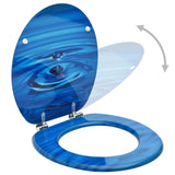 WC Toilet Seats with Lid 2 pcs MDF Blue Water Drop Design - Front View
