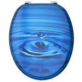 WC Toilet Seats with Lid 2 pcs MDF Blue Water Drop Design - 45-Degree Angle
