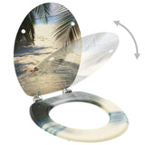 WC Toilet Seats with Lid 2 pcs MDF Beach Design - Front View