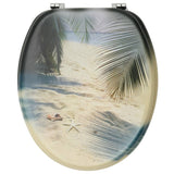 WC Toilet Seats with Lid 2 pcs MDF Beach Design - 45-Degree Angle