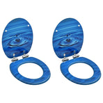 WC Toilet Seats Soft Close Lid 2 pcs Blue Water Drop Design