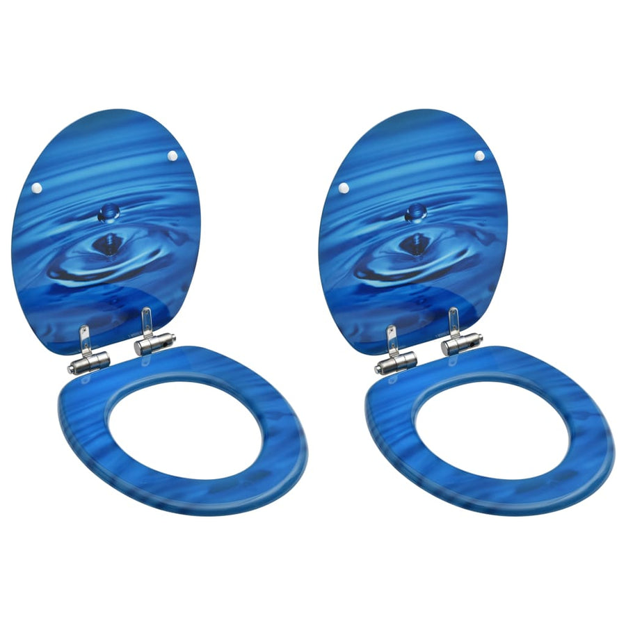 WC Toilet Seats Soft Close Lid 2 pcs Blue Water Drop Design
