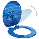 WC Toilet Seats with Soft Close Lid 2 pcs MDF Blue Water Drop Design - Front View
