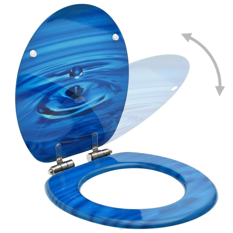 WC Toilet Seats Soft Close Lid 2 pcs Blue Water Drop Design
