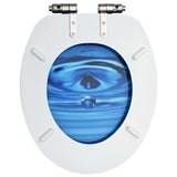 WC Toilet Seats with Soft Close Lid 2 pcs MDF Blue Water Drop Design - Rear View