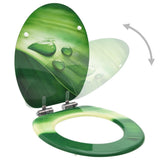 WC Toilet Seats with Soft Close Lid 2 pcs MDF Green Water Drop Design - Front View