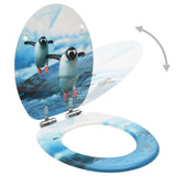 WC Toilet Seats with Soft Close Lid 2 pcs MDF Penguin Design - Front View