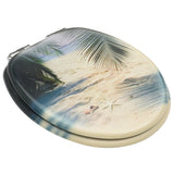 WC Toilet Seats with Soft Close Lid 2 pcs MDF Beach Design - Side View