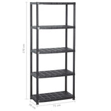 Storage Shelf 5-Tier Black 71x38x170 cm Plastic - 45-Degree Angle