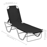 Sun Lounger Aluminium and Textilene Black - Low Angle