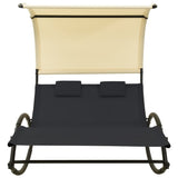 Double Sun Lounger with Canopy Textilene Black and Cream - Front View