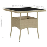 Outdoor Dining Table Beige Poly Rattan and Glass - 45-Degree Angle