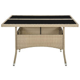 Outdoor Dining Table Beige Poly Rattan and Glass - Front View