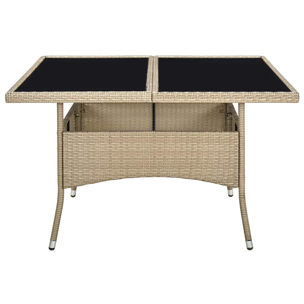 Outdoor Dining Table Beige Poly Rattan and Glass
