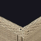 Outdoor Dining Table Beige Poly Rattan and Glass - Top-Down View