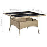Outdoor Dining Table Beige Poly Rattan and Glass - 45-Degree Angle