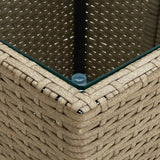 Tea Table Beige 41.5x41.5x44 cm Poly Rattan and Tempered Glass - Top-Down View