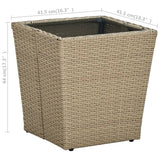 Tea Table Beige 41.5x41.5x44 cm Poly Rattan and Tempered Glass - 45-Degree Angle