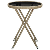 Tea Table Beige 60 cm Poly Rattan and Tempered Glass - Front View