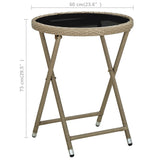 Tea Table Beige 60 cm Poly Rattan and Tempered Glass - Rear View